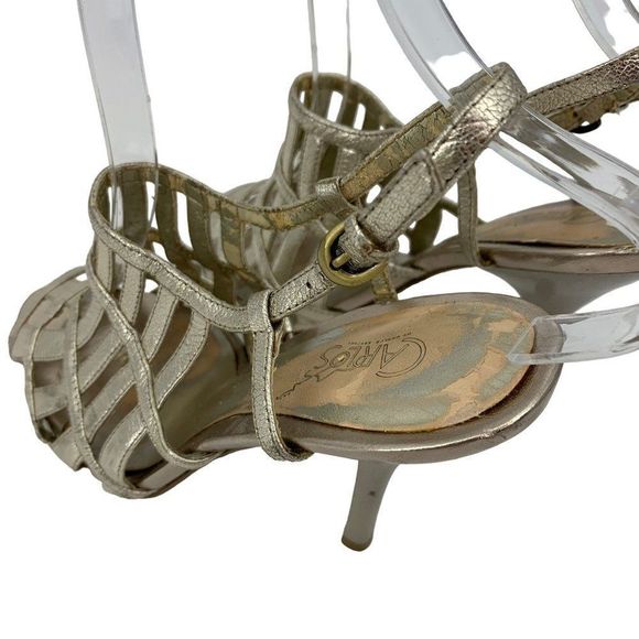 Carlos Santana Metallic Cage Heels Womens Size 7.5 Leather Buckle Open Toe 2318 - Picture 7 of 11